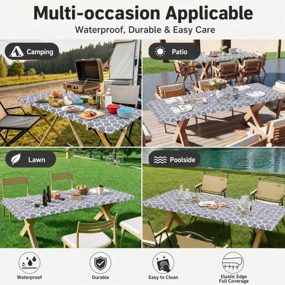 Camp Table Folding - Prostokątny obrus na stół, poliestrowy elastyczny